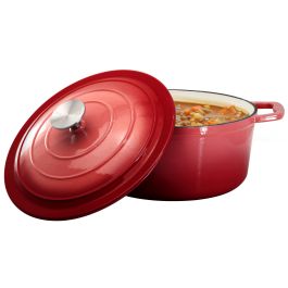 MegaChef 5 Quarts Round Enameled Cast Iron Casserole with Lid in Red